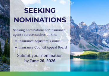 Seeking nominations for insurance adjusters to the IAC and the ICAB.