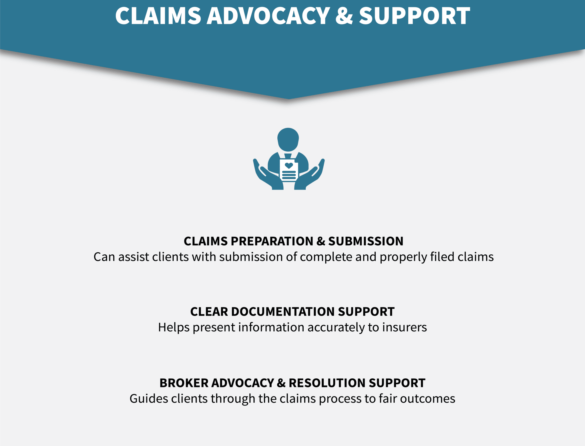 Licensed insurance professionals provide claims advocacy and support.